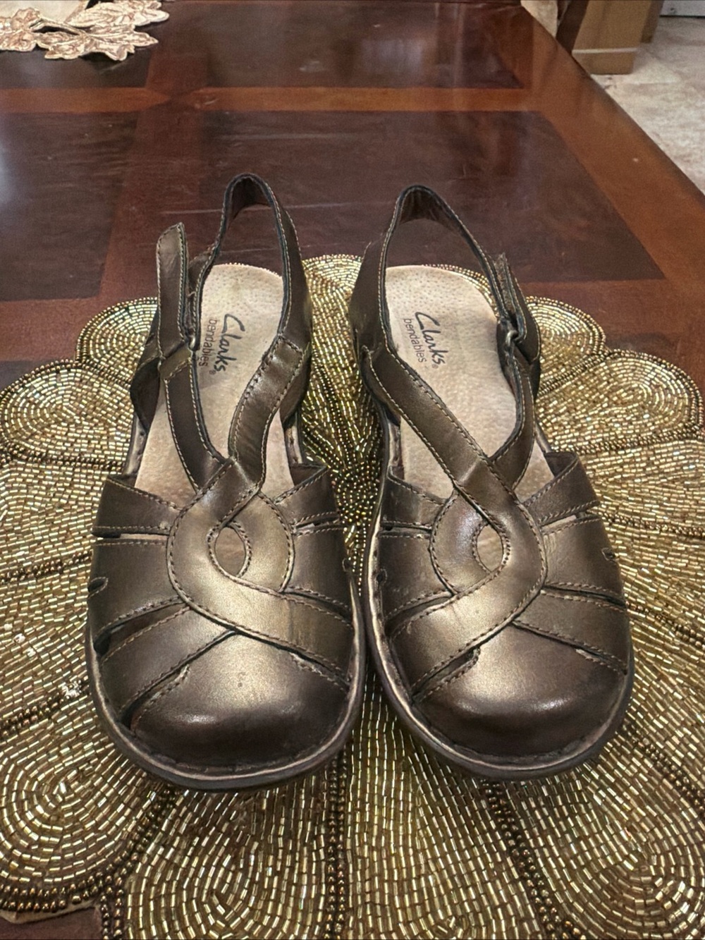 Clarks Women's Bronze Leather Slingback Clogs